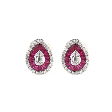 JPERG-1478/5947 Ruby  Taper With Diamond Studs Earring | 18K