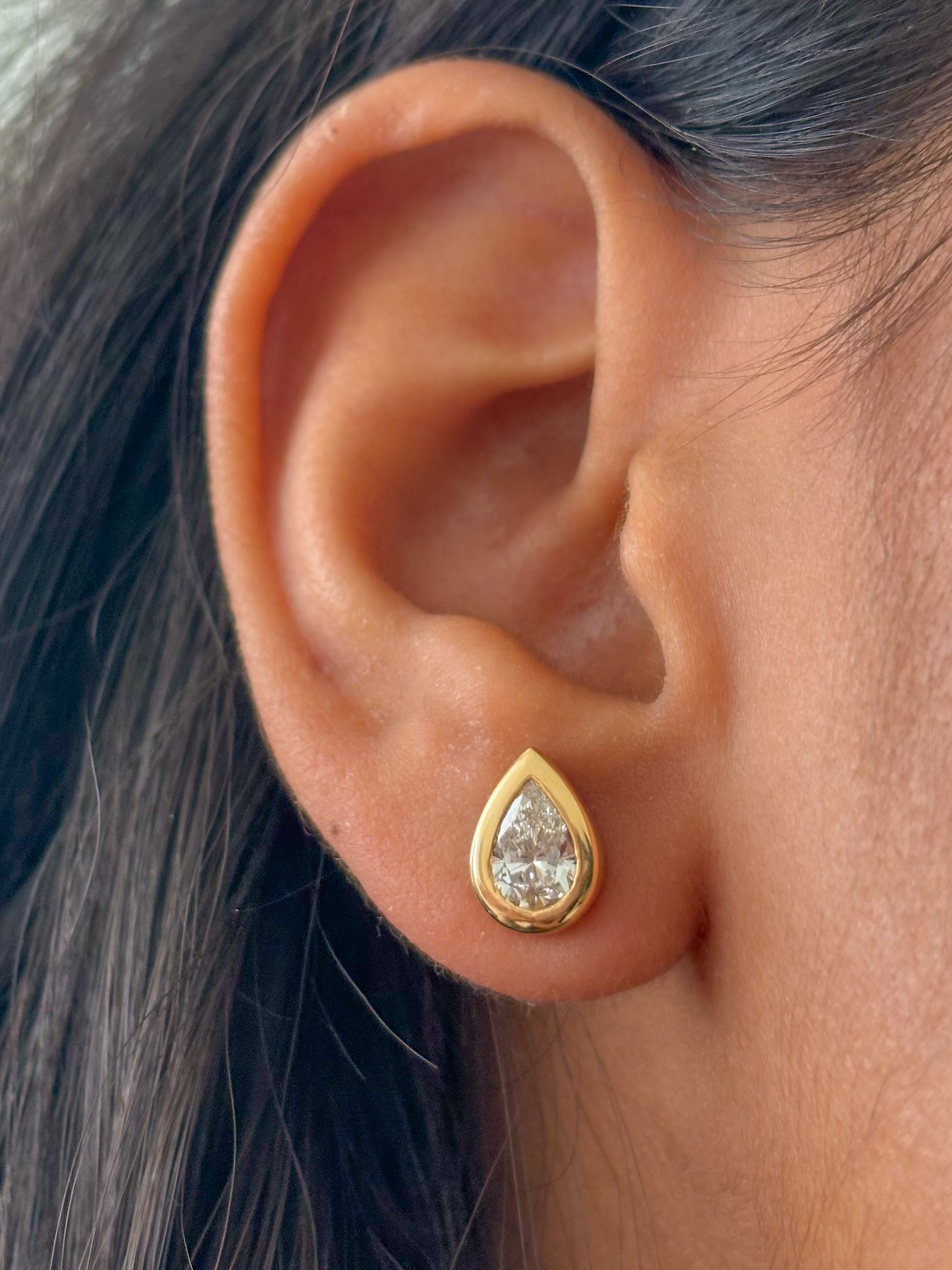 JPERG-1486/6014 Lab Grown Diamond Pear Bezel Set Studs Earring | 14K