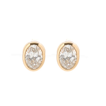 JPERG-1490/6018 Lab Grown Diamond Oval 7X5 Bezel Set Studs Earring | 14K