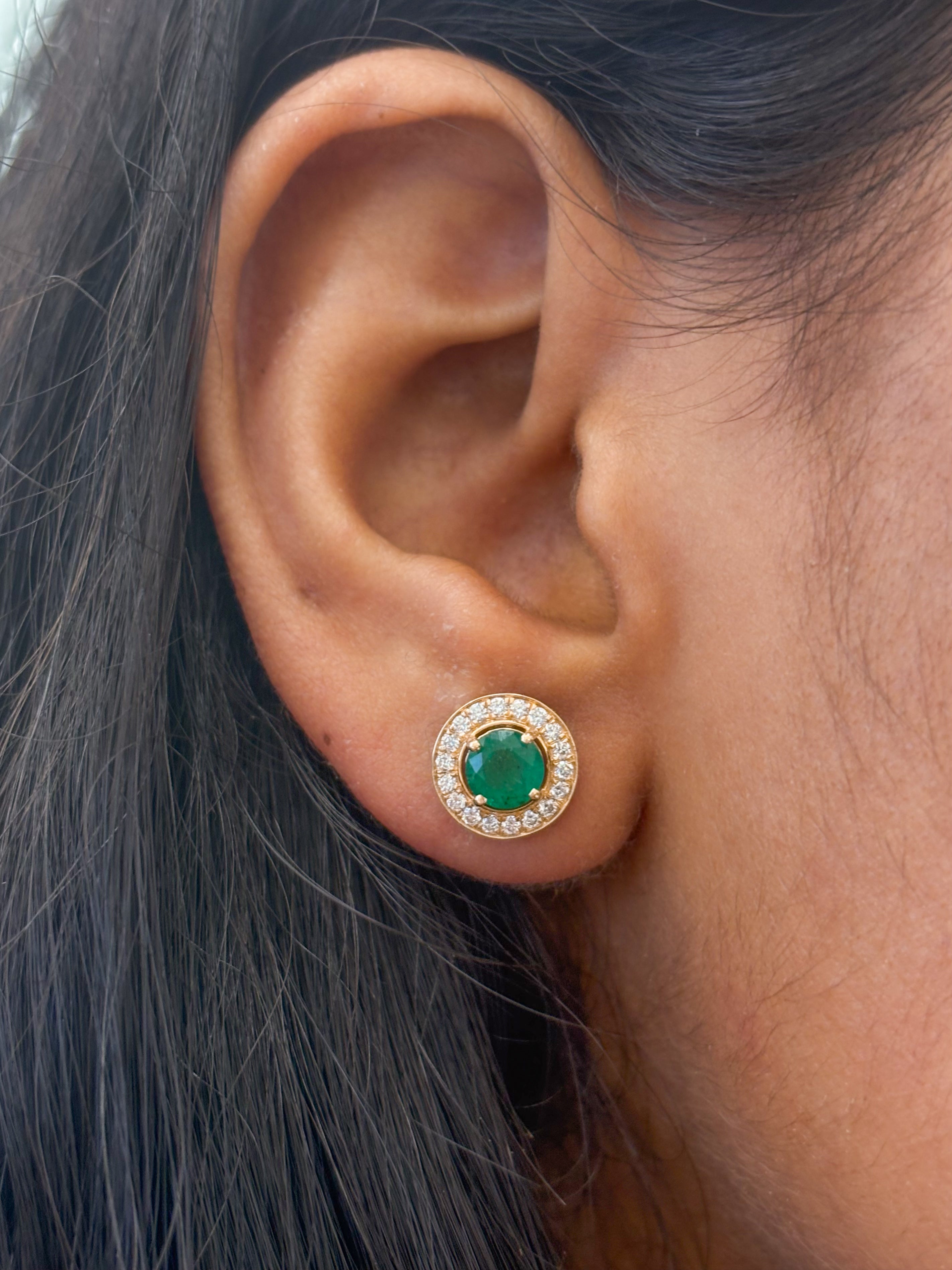 JPERG-1494/6024 Emerald Round With Diamond Studs Earring | 14K