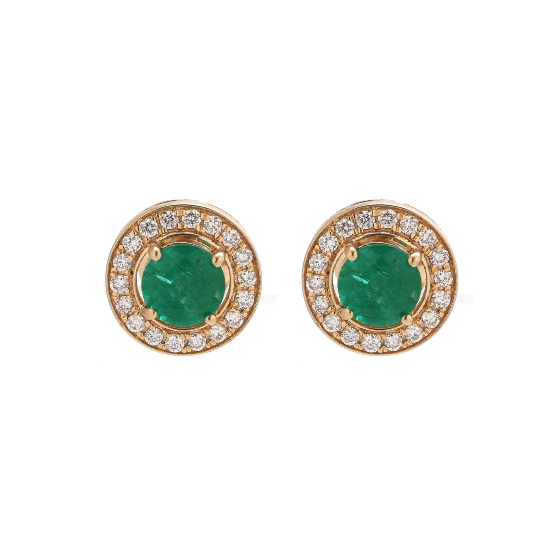 JPERG-1494/6024 Emerald Round With Diamond Studs Earring | 14K