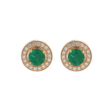 JPERG-1494/6024 Emerald Round With Diamond Studs Earring | 14K