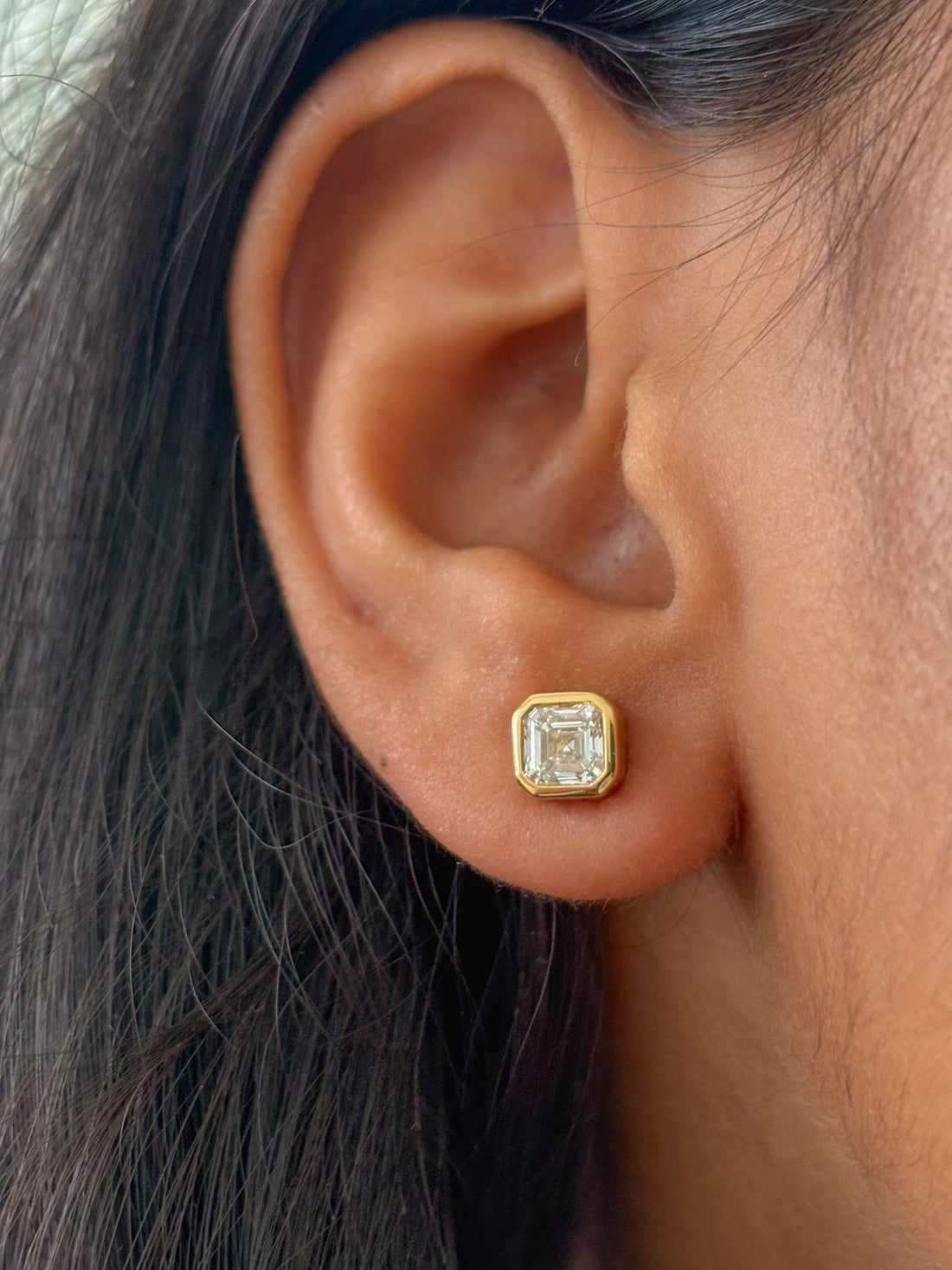 JPERG-1495/6022 Lab Grown Diamond Square Octagon Bezel Studs Earring | 14K