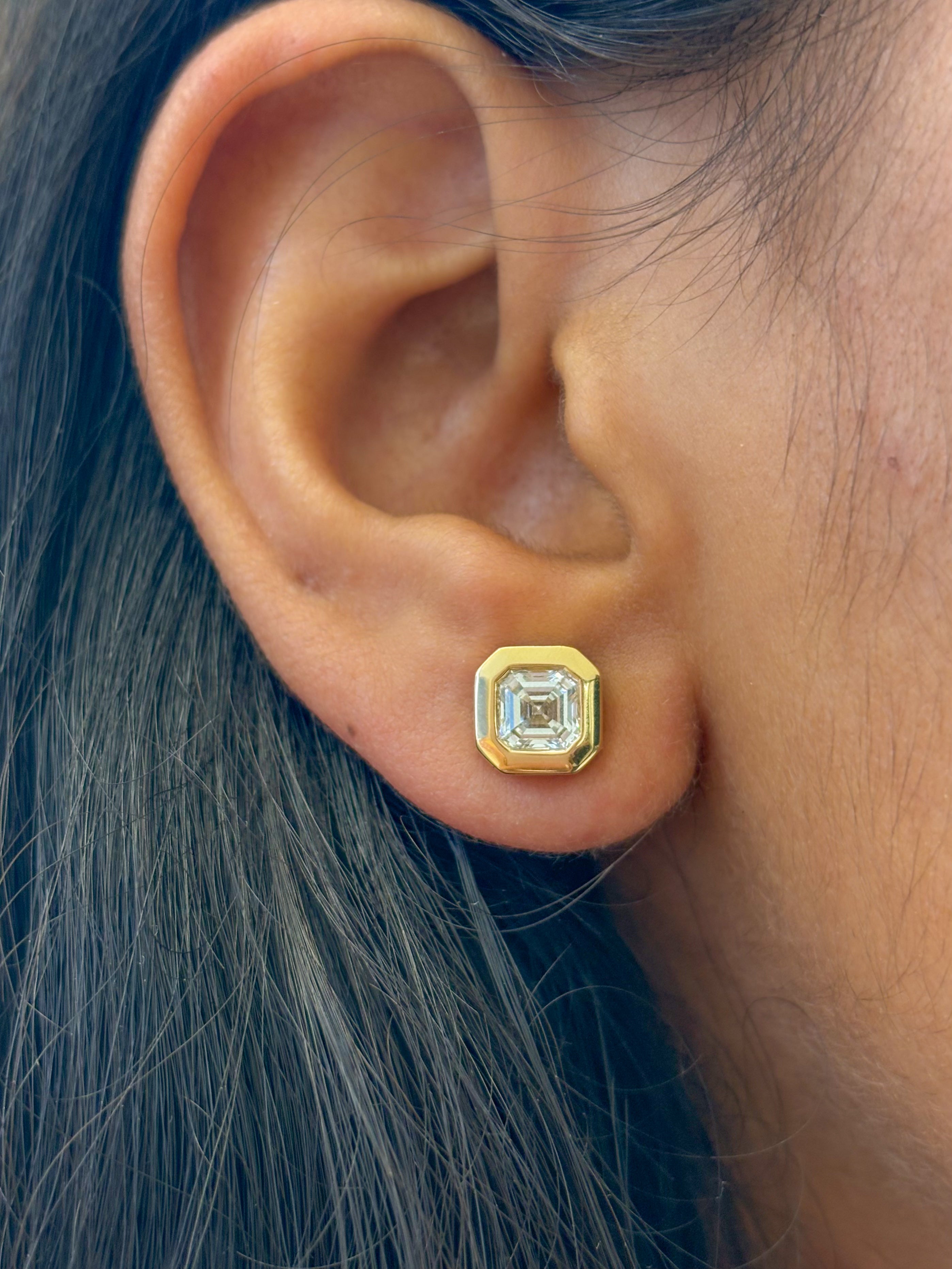 JPERG-1498/6026 Lab Grown Diamond Square Octagon Bezel Studs Earring | 14K