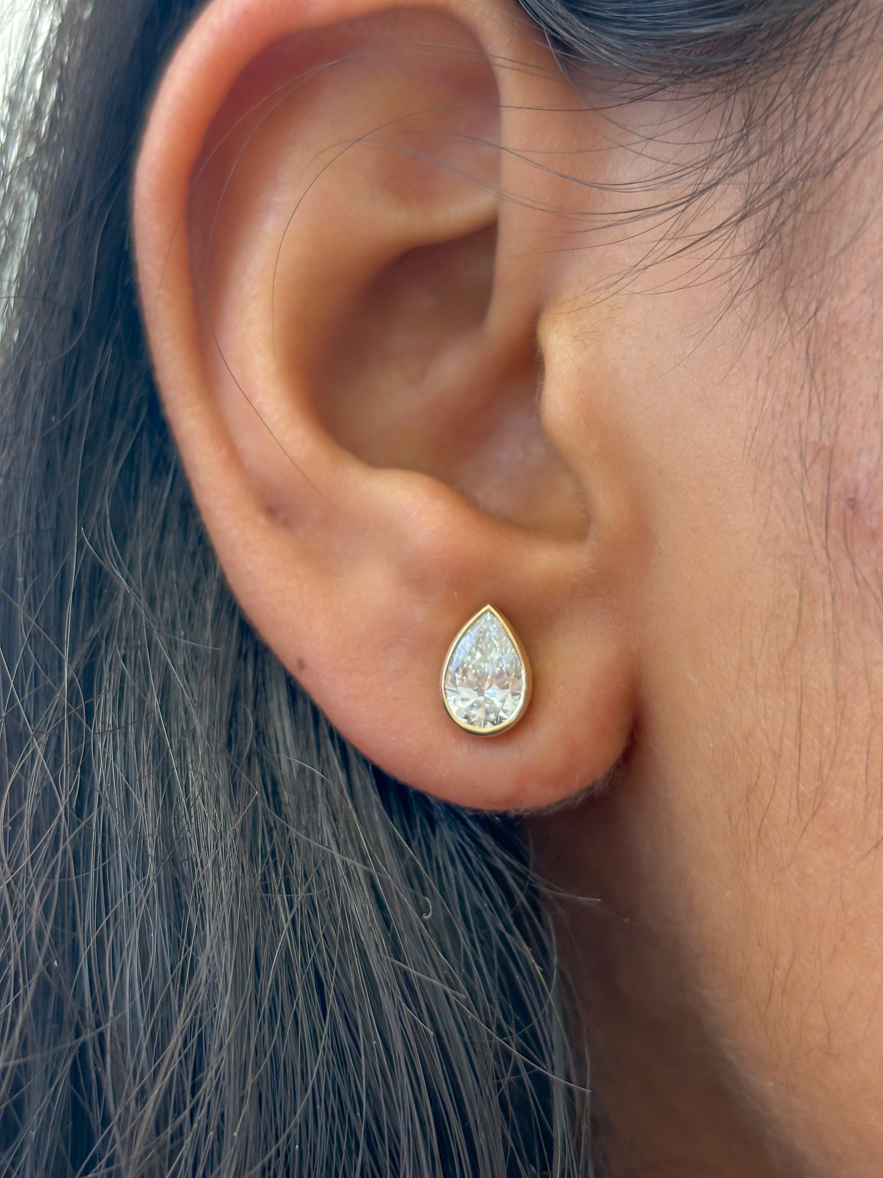 JPERG-1509/6063 Lab Grown Diamond Pear Bezel Studs Earring | 14K