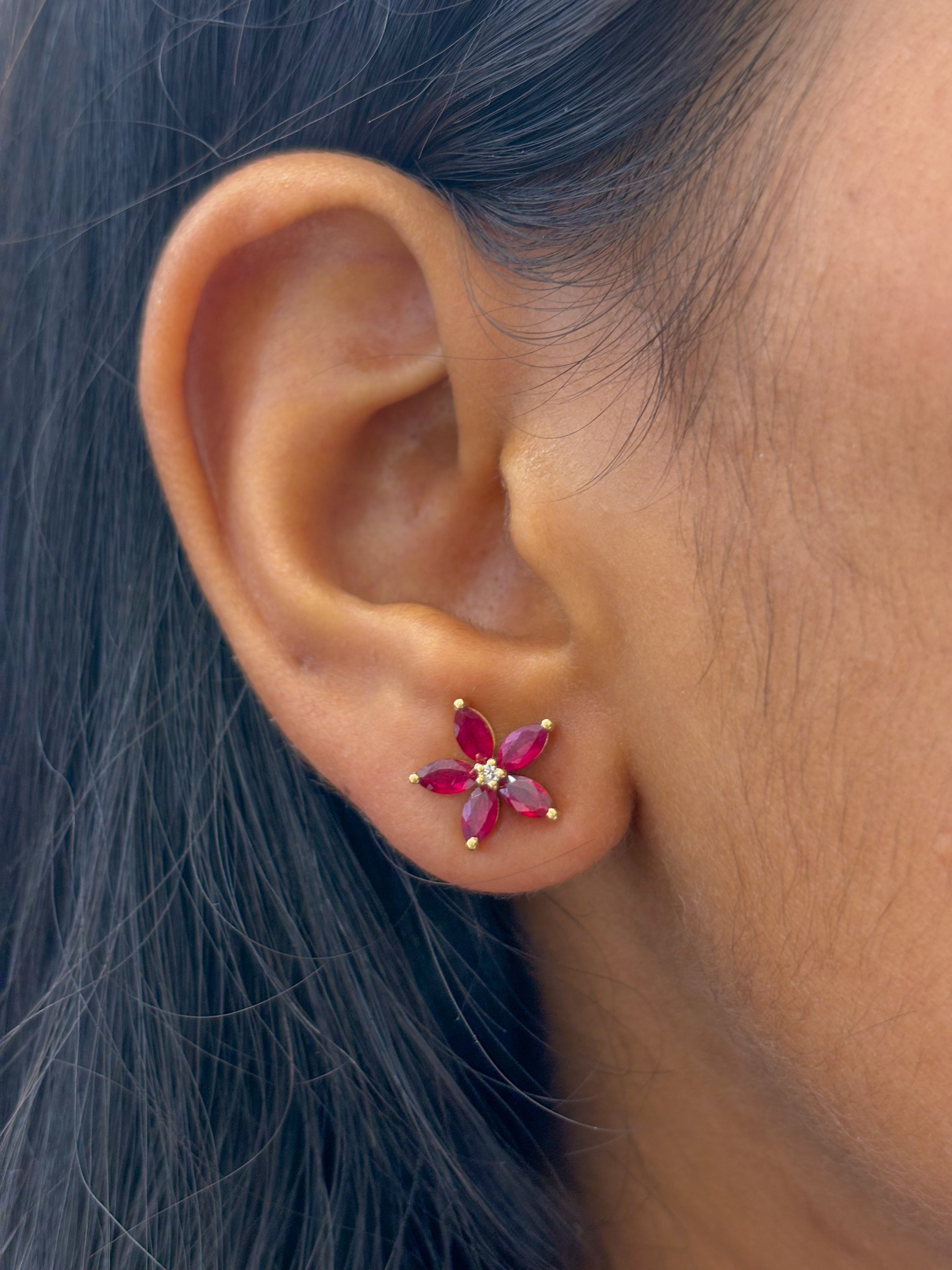 JPERG-1515/6077 Ruby Marquise With Diamond Studs Earring | 14K