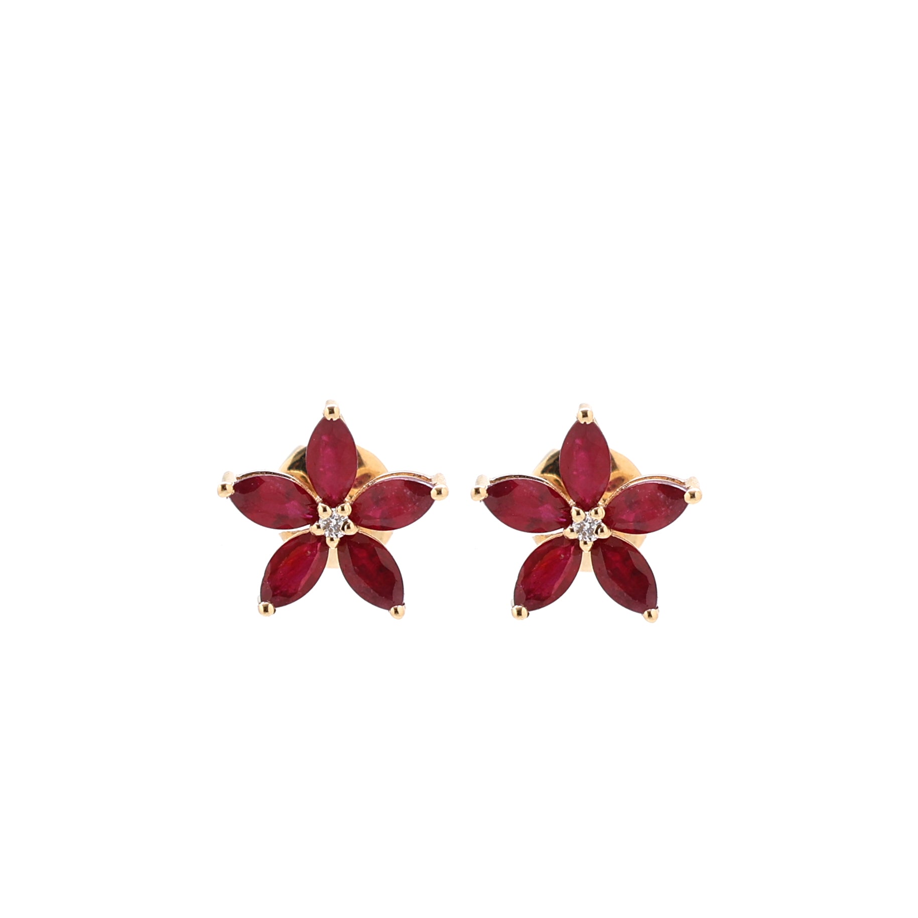JPERG-1515/6077 Ruby Marquise With Diamond Studs Earring | 14K