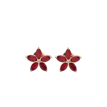 JPERG-1515/6077 Ruby Marquise With Diamond Studs Earring | 14K