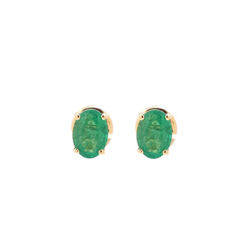 JPERG-1516/6078 Emerald Oval 7X5 Prong Set Studs Earring | 14K