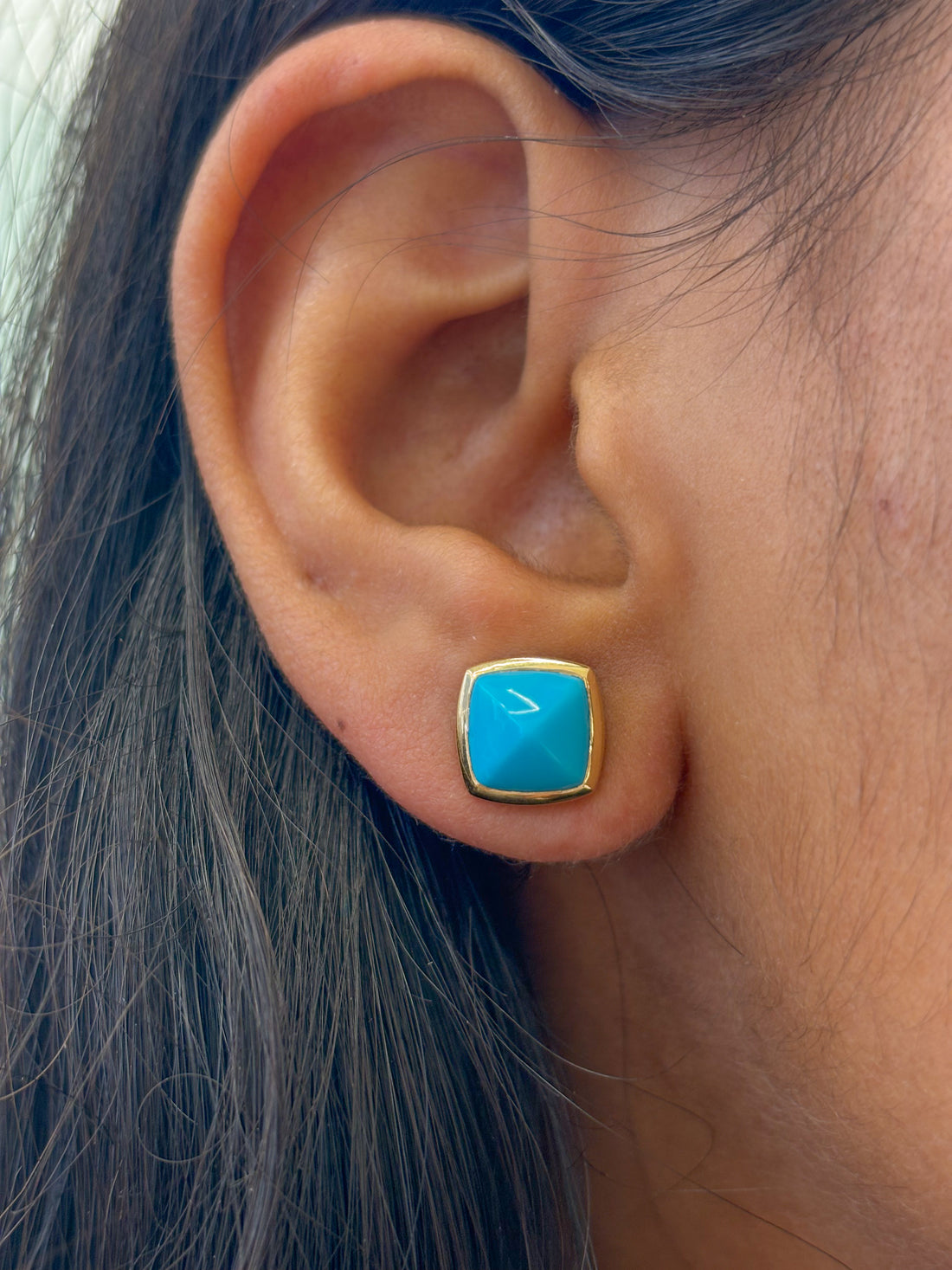JPERG-1528/6111 Turquoise Sugar Loaf Studs Earring | 14K