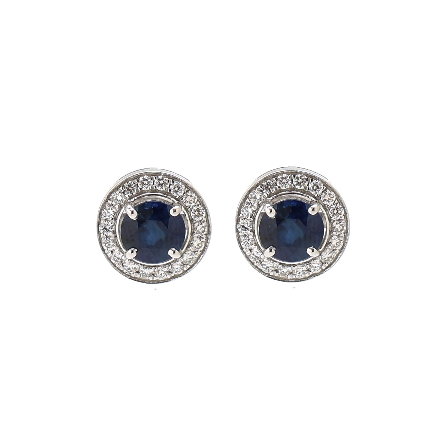 JPERG-1532/6118 Blue Sapphire Round 5.50Mm With Diamond Studs Earring | 14K