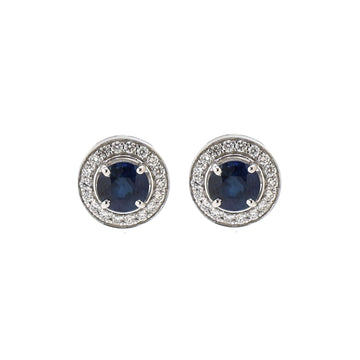 JPERG-1532/6118 Blue Sapphire Round 5.50Mm With Diamond Studs Earring | 14K