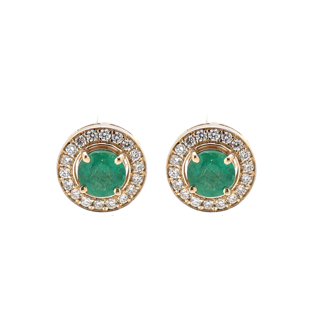 JPERG-1533/6119 Emerald  Round 5.50Mm With Diamond Studs Earring | 14K