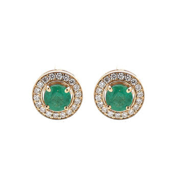 JPERG-1533/6119 Emerald  Round 5.50Mm With Diamond Studs Earring | 14K