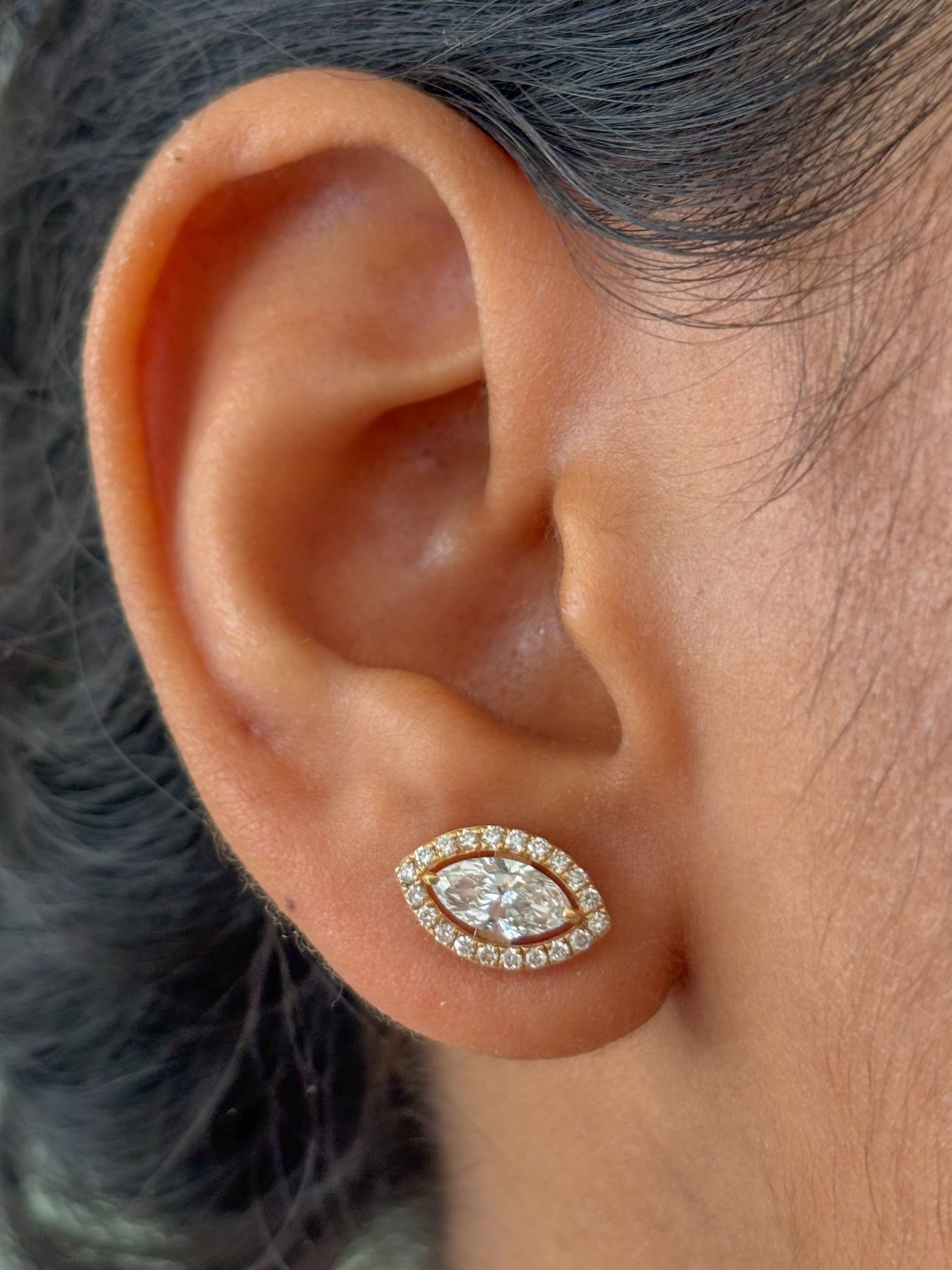 JPERG-1540/6158 Lab Grown Diamond Marquise With Round Studs Earring | 14K