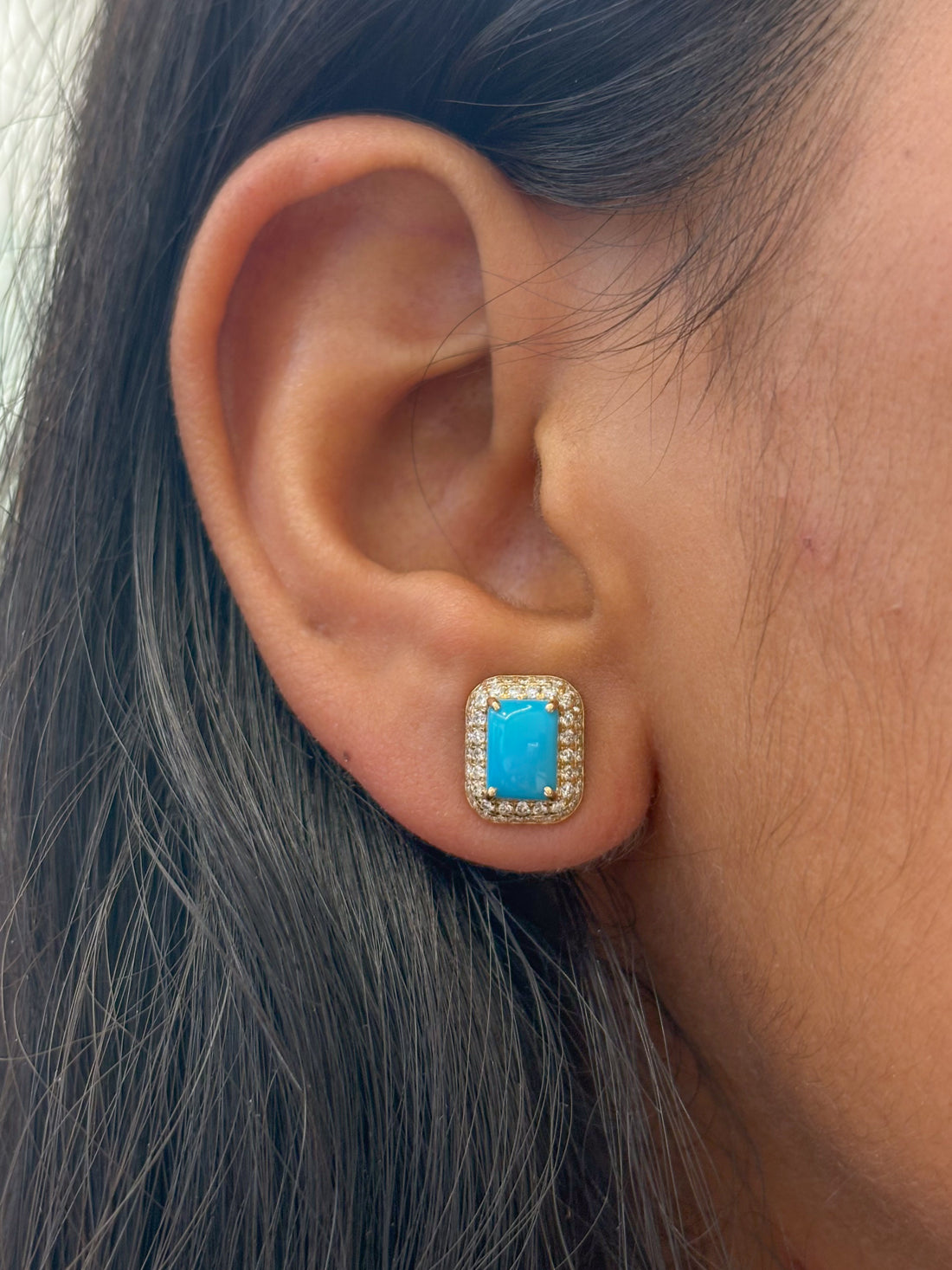 JPERG-1556/6240 Turquoise Octagon With Diamond Studs Earring | 14K