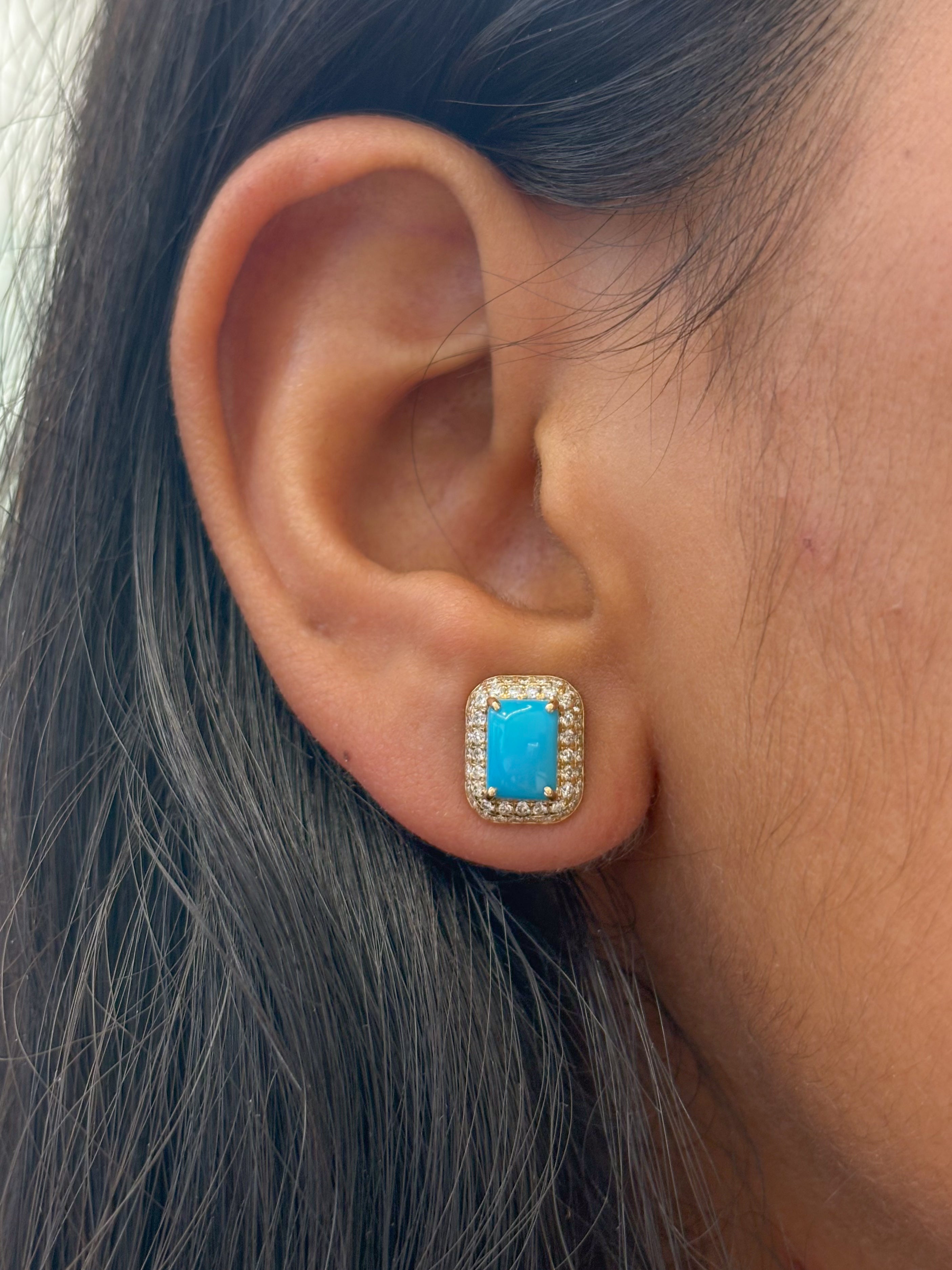 JPERG-1556/6240 Turquoise Octagon With Diamond Studs Earring | 14K