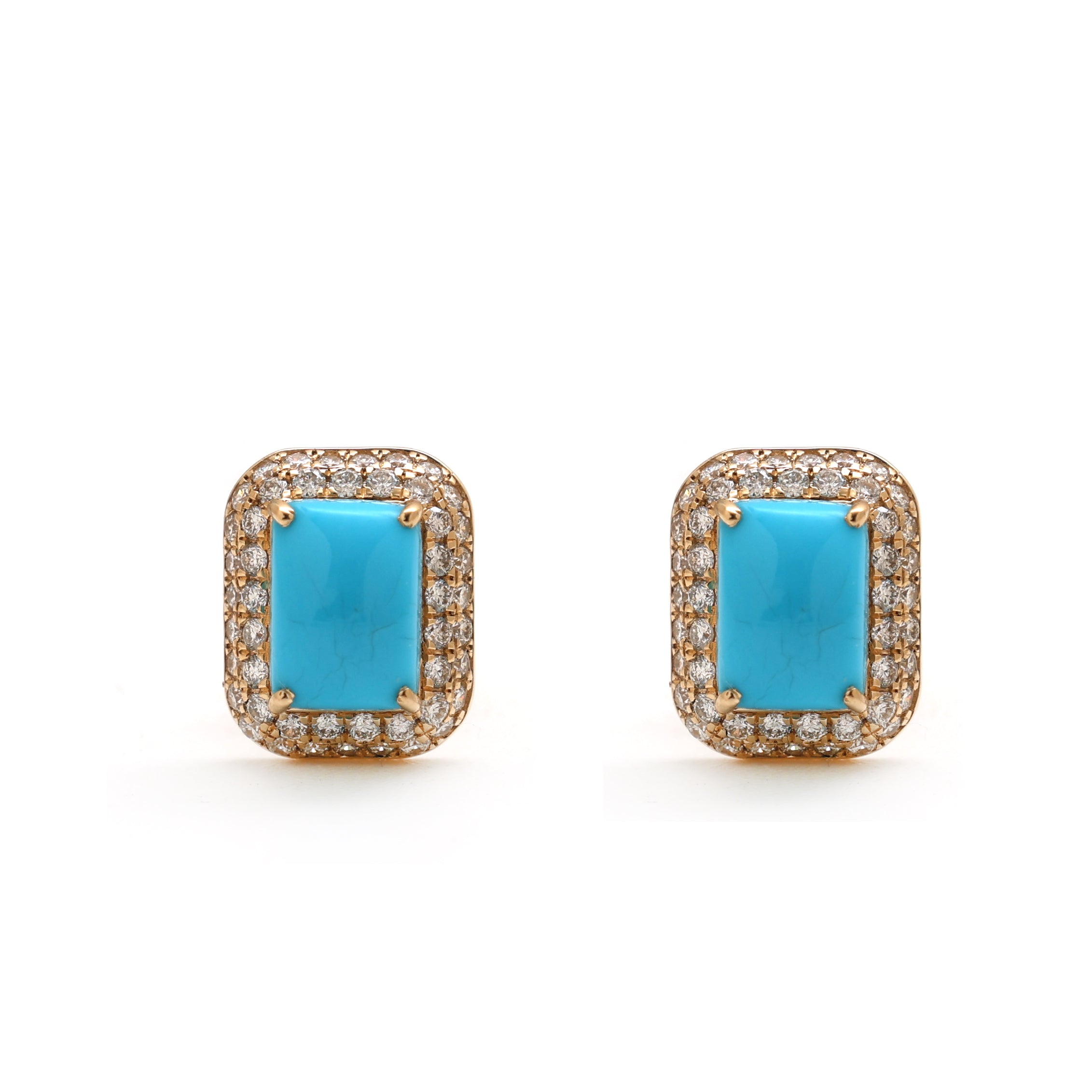 JPERG-1556/6240 Turquoise Octagon With Diamond Studs Earring | 14K