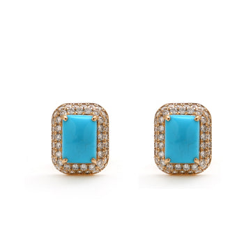 JPERG-1556/6240 Turquoise Octagon With Diamond Studs Earring | 14K