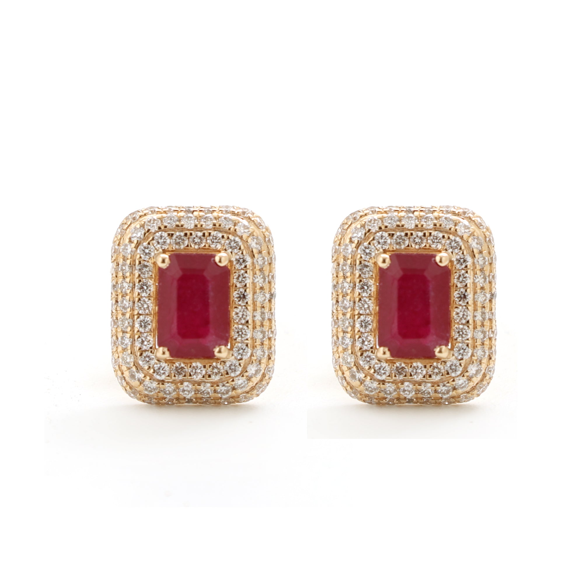 JPERG-1559/6250 Ruby Octagon With Diamond Studs Earring | 14K