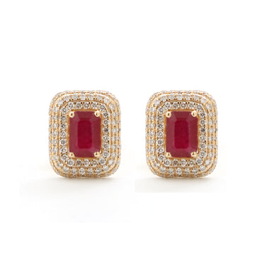 JPERG-1559/6250 Ruby Octagon With Diamond Studs Earring | 14K