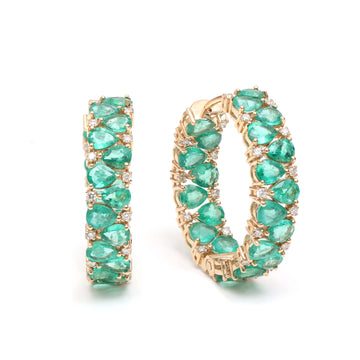 JPERG-159/1277 Emerald Hoops  Earring | 18K