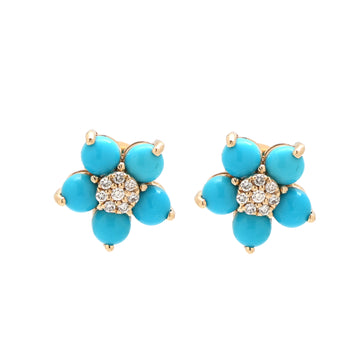JPERG-1603/6419 Turquoise Round 3Mm With Diamond Studs Earring | 14K