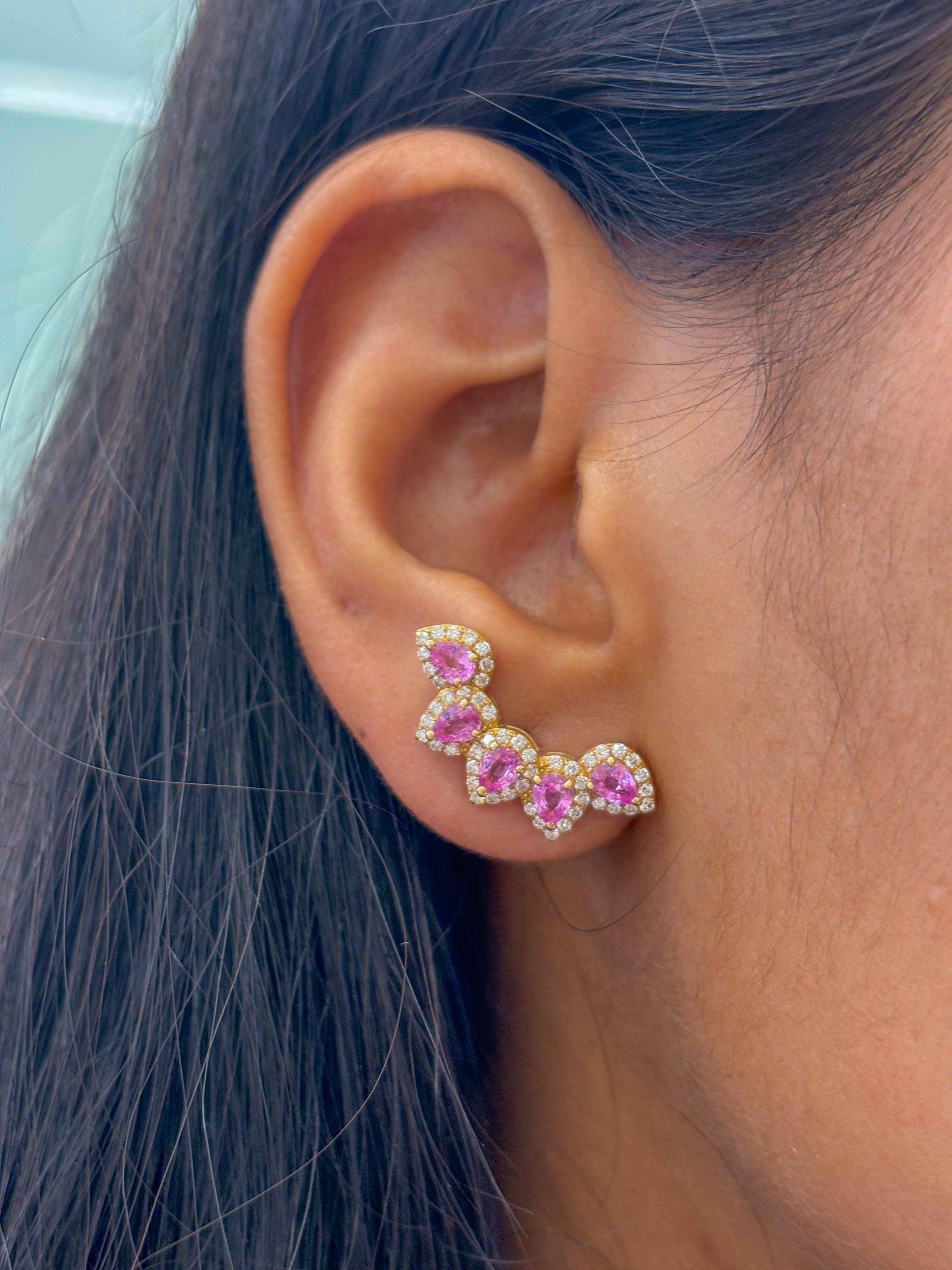 JPERG-1614/6439 Pink Sapphire Pear 4X3 With Diamond Studs  Earring | 18K