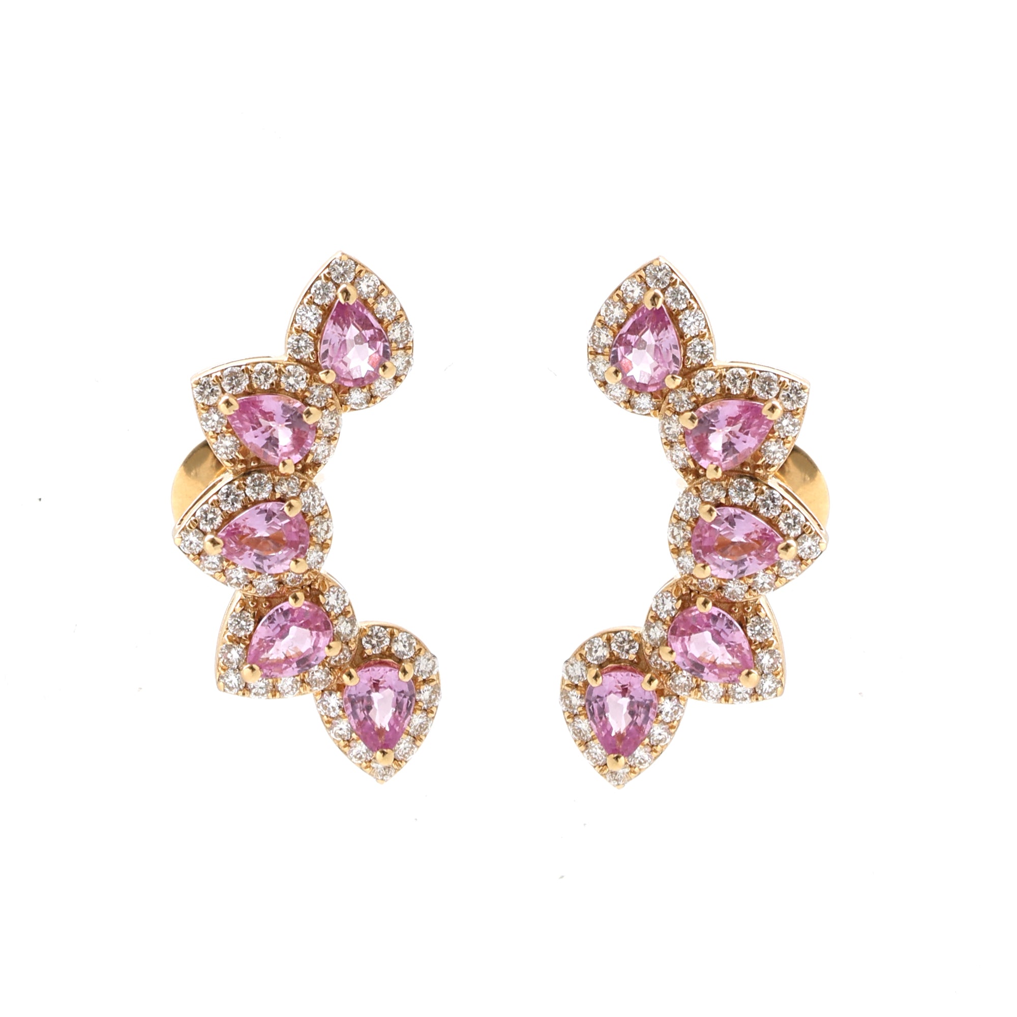 JPERG-1614/6439 Pink Sapphire Pear 4X3 With Diamond Studs  Earring | 18K