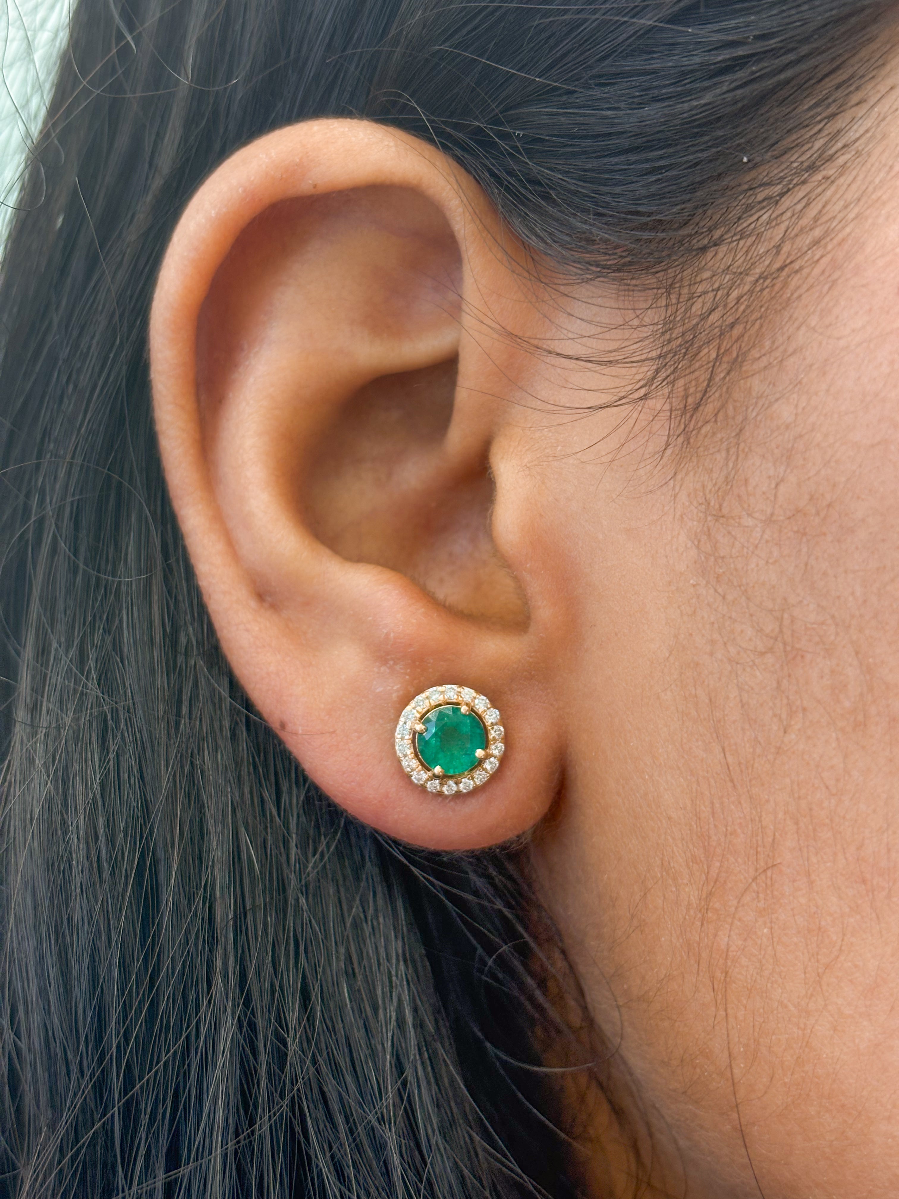 JPERG-1618/6457 Emerald Round With Diamond Studs Earring | 14K