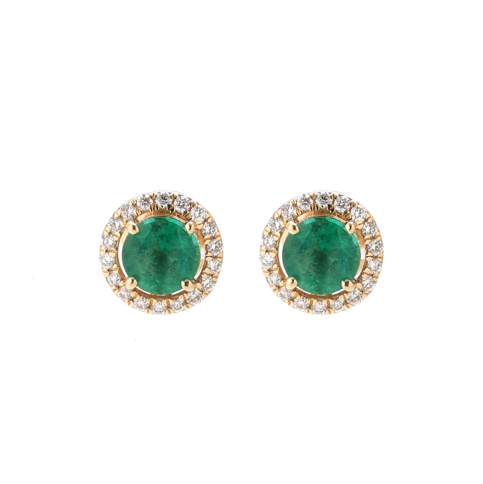 JPERG-1618/6457 Emerald Round With Diamond Studs Earring | 14K