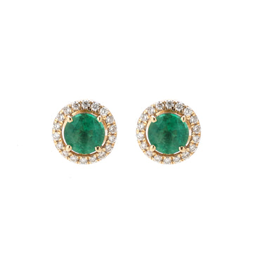 JPERG-1618/6457 Emerald Round With Diamond Studs Earring | 14K