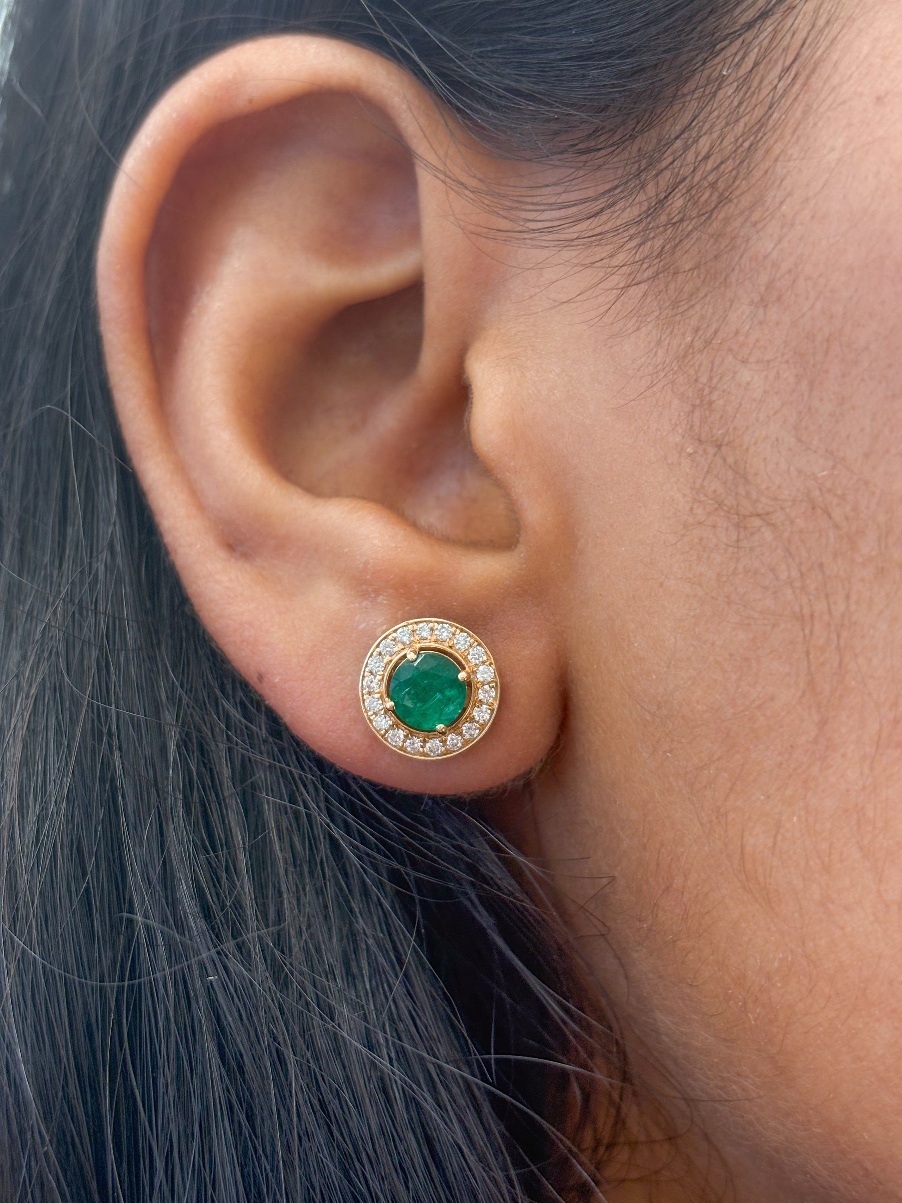 JPERG-1619/6458 Emerald Round With Diamond Studs Earring | 14K