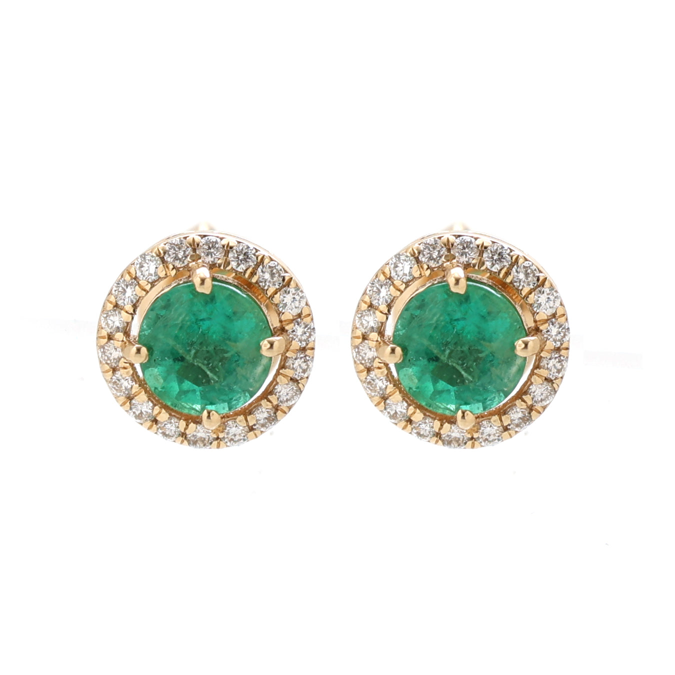 JPERG-1619/6458 Emerald Round With Diamond Studs Earring | 14K