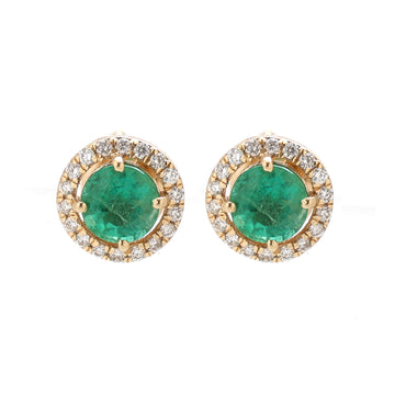 JPERG-1619/6458 Emerald Round With Diamond Studs Earring | 14K