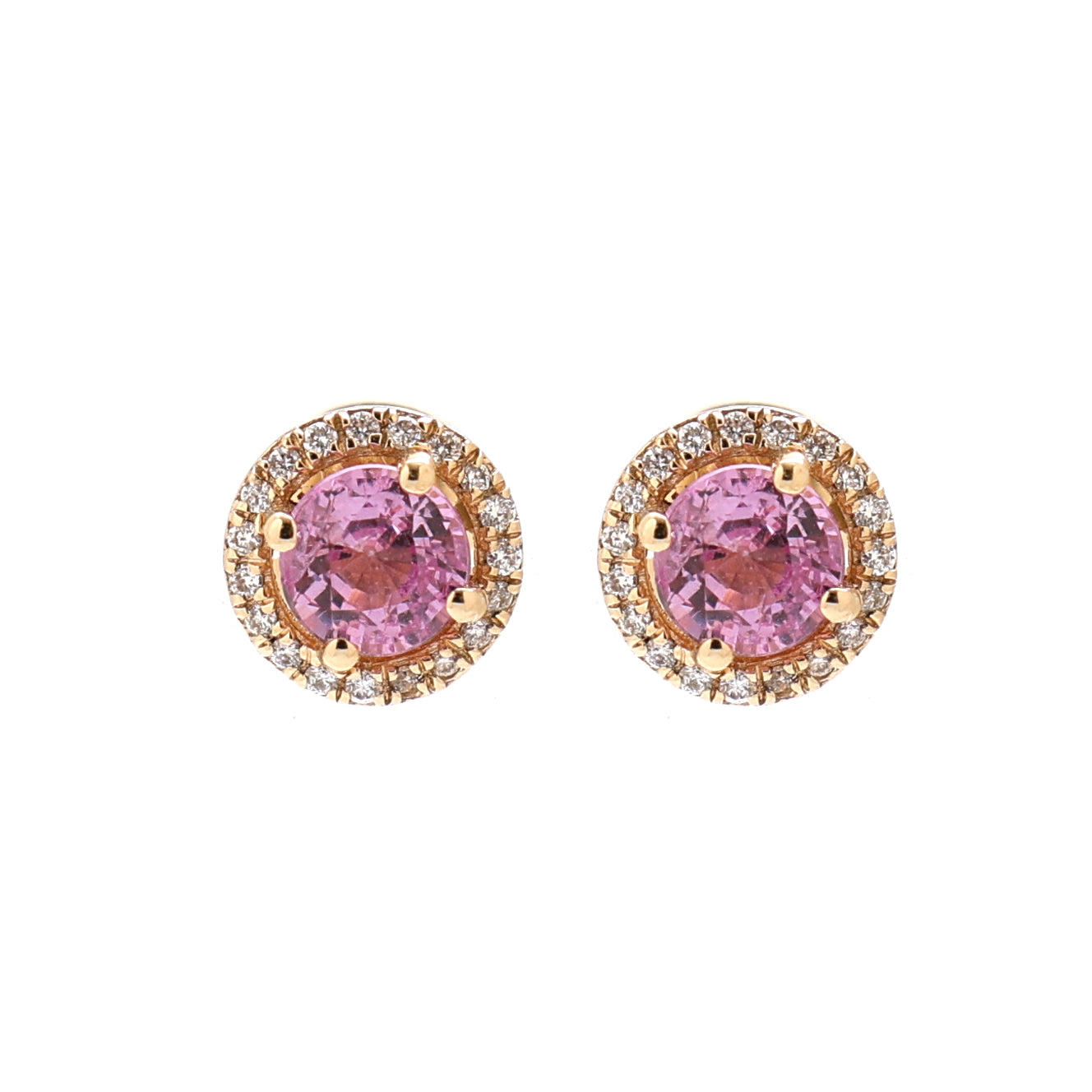 JPERG-1628/6492 Pink Sapphire Round With Diamond Studs Earring | 14K