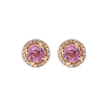 JPERG-1628/6492 Pink Sapphire Round With Diamond Studs Earring | 14K