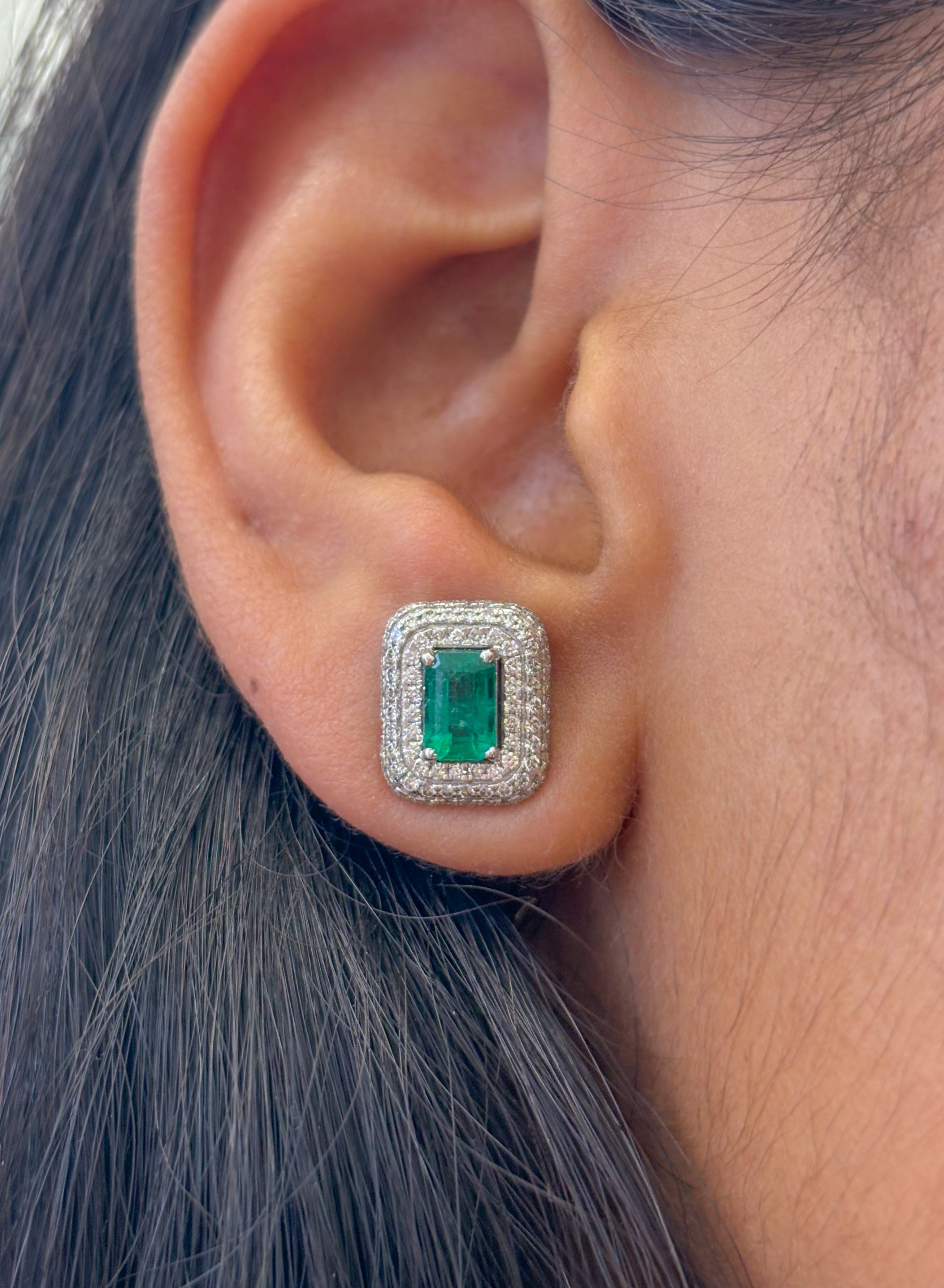 JPERG-1632/6509 Emerald Octagon With Diamond Studs Earring | 14K