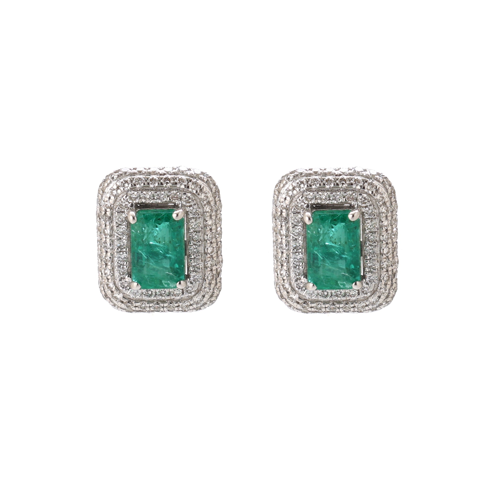JPERG-1632/6509 Emerald Octagon With Diamond Studs Earring | 14K