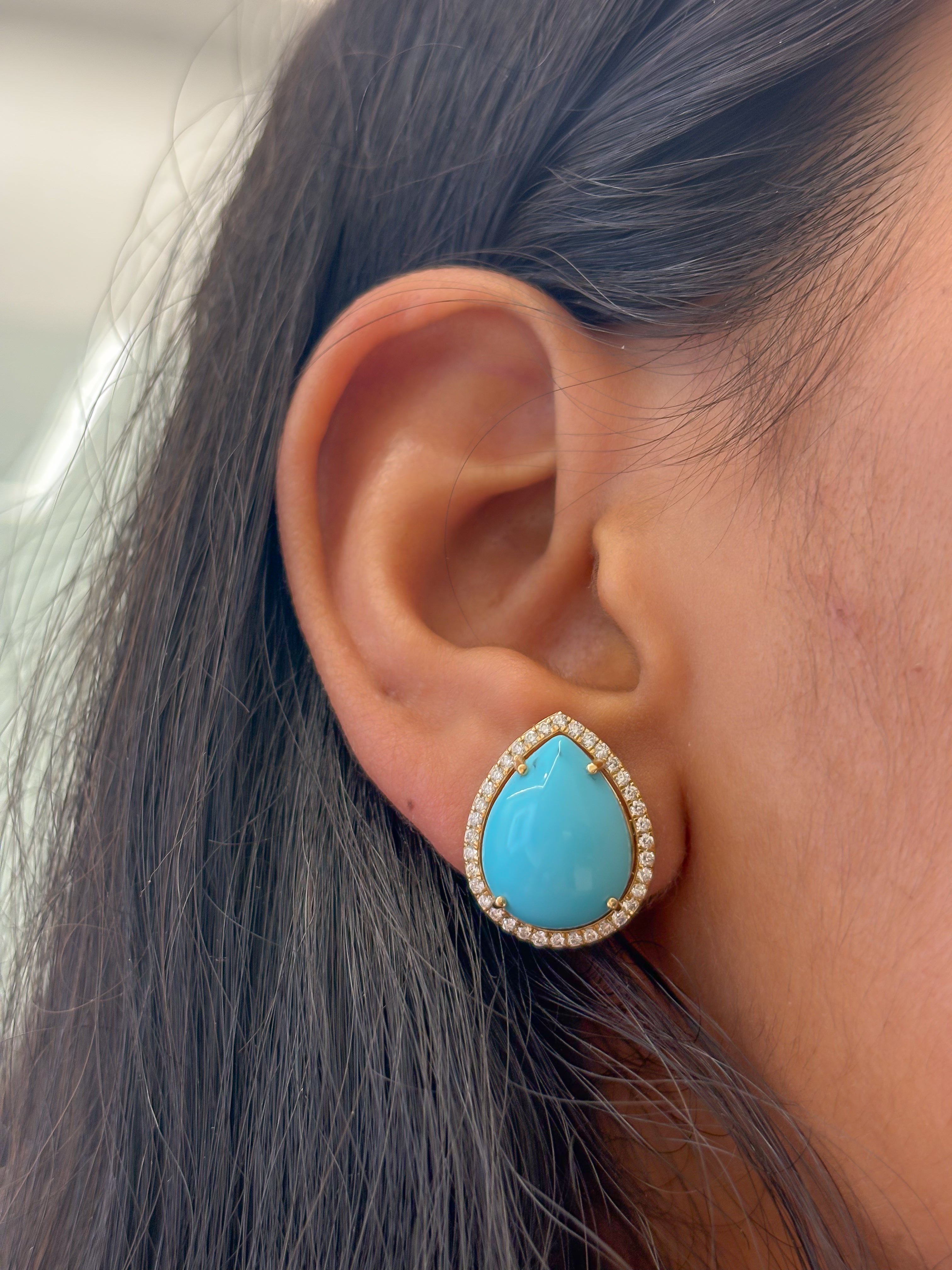 JPERG-1642/6522 Turquoise Pear With Diamond Studs Earring | 18K