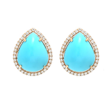 JPERG-1642/6522 Turquoise Pear With Diamond Studs Earring | 18K