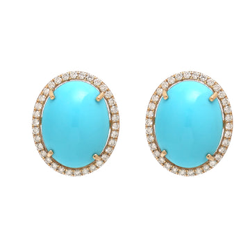 JPERG-1643/6523 Turquoise Oval With Diamond Studs Earring | 18K