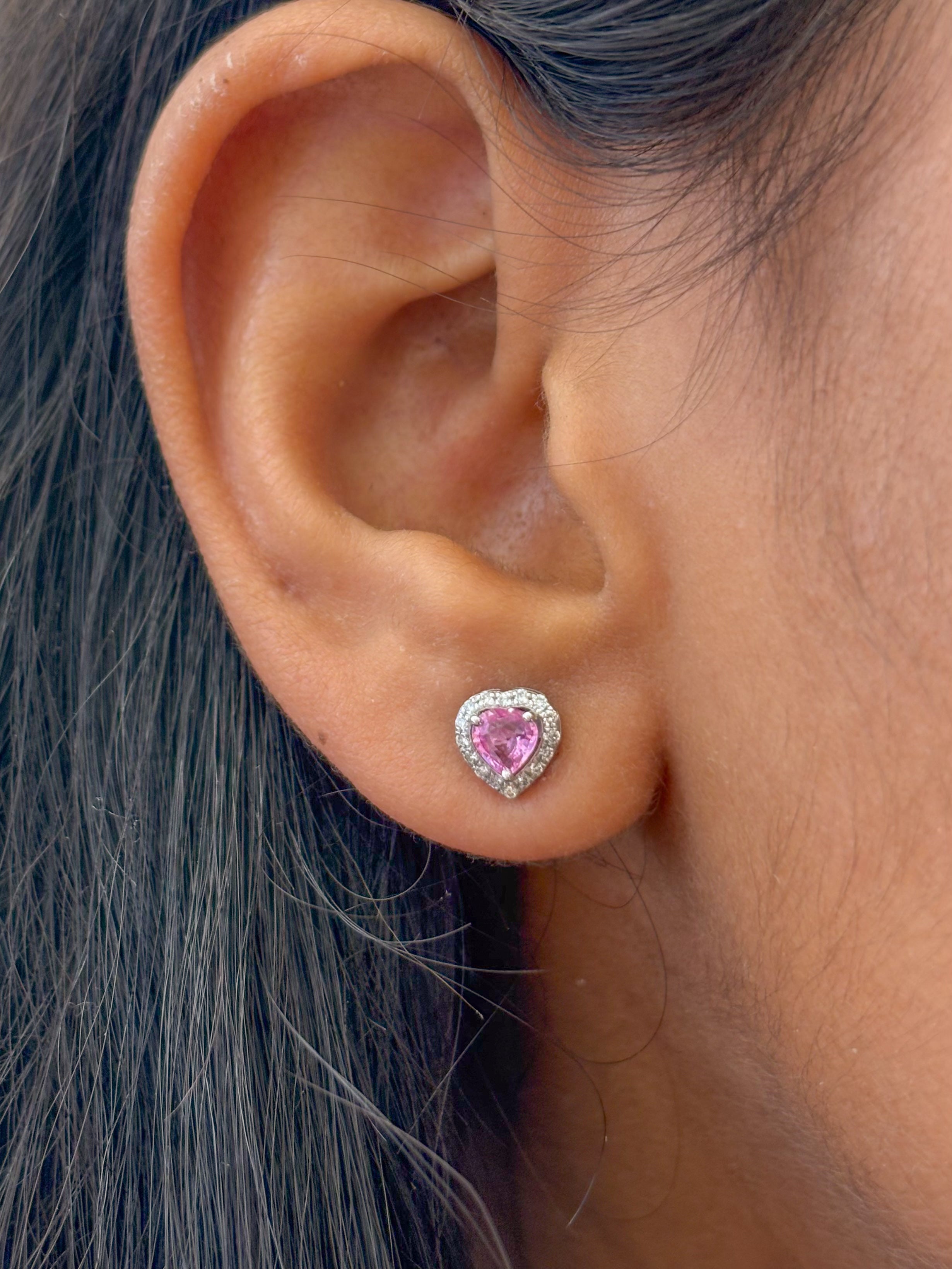 JPERG-1680/6568 Pink Sapphire Heart With Diamond Studs  Earring | 14K
