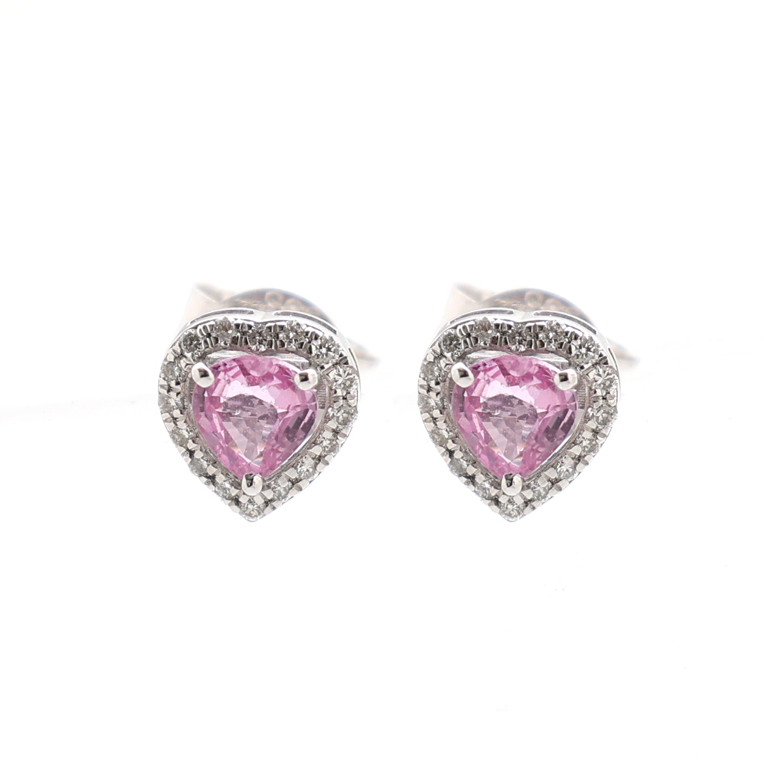 JPERG-1680/6568 Pink Sapphire Heart With Diamond Studs  Earring | 14K