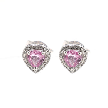 JPERG-1680/6568 Pink Sapphire Heart With Diamond Studs  Earring | 14K
