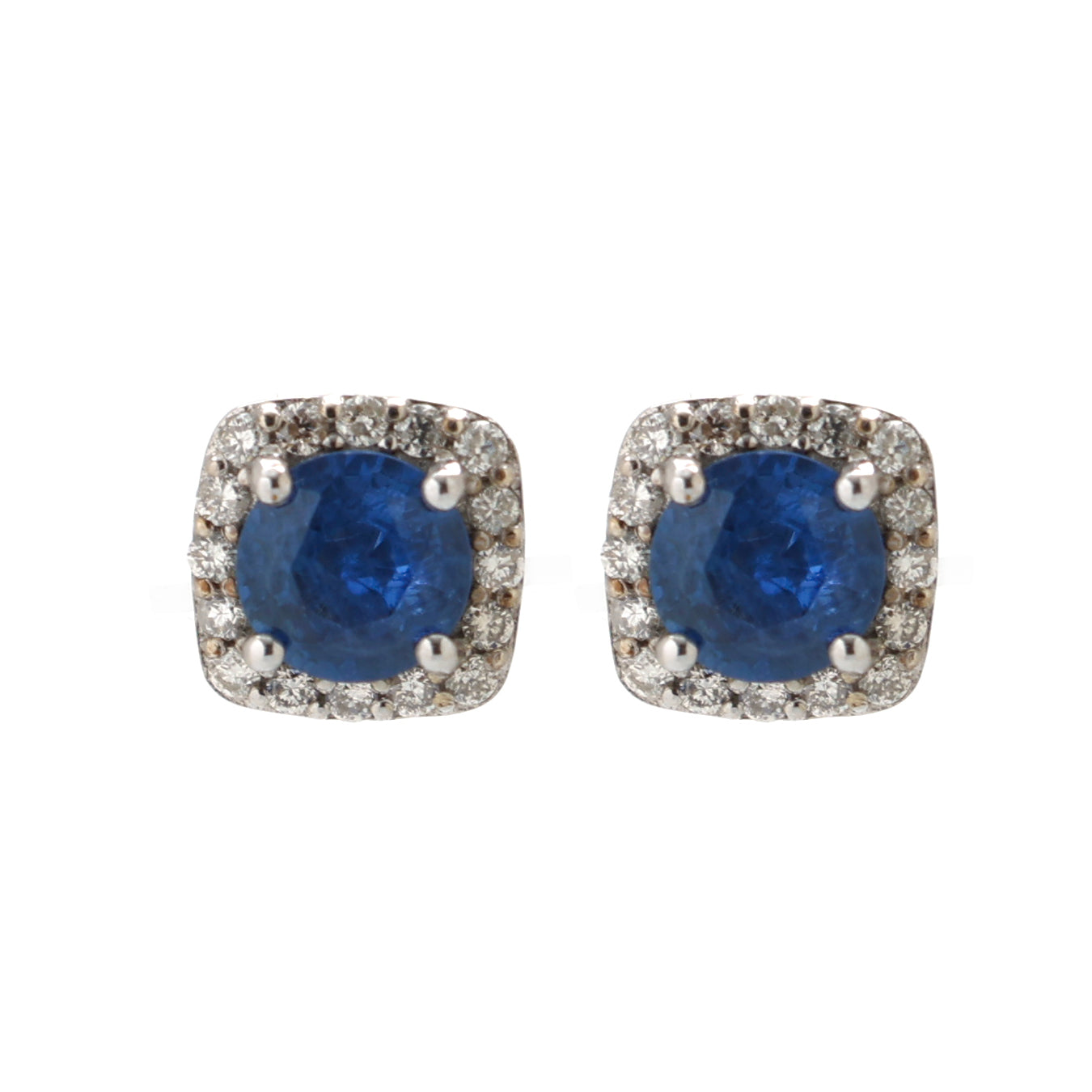 JPERG-1686/6586 Blue Sapphire Cushion With Diamond Studs Earring | 14K