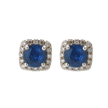 JPERG-1686/6586 Blue Sapphire Cushion With Diamond Studs Earring | 14K