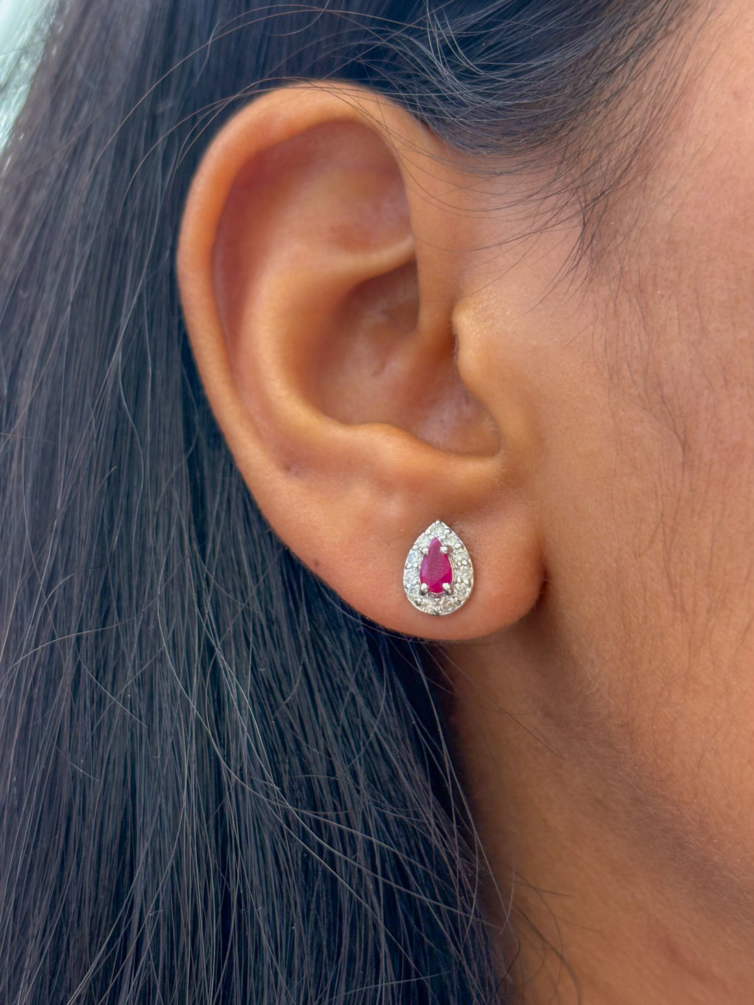 JPERG-1689/6589 Ruby Pear With Diamond Studs Earring | 14K