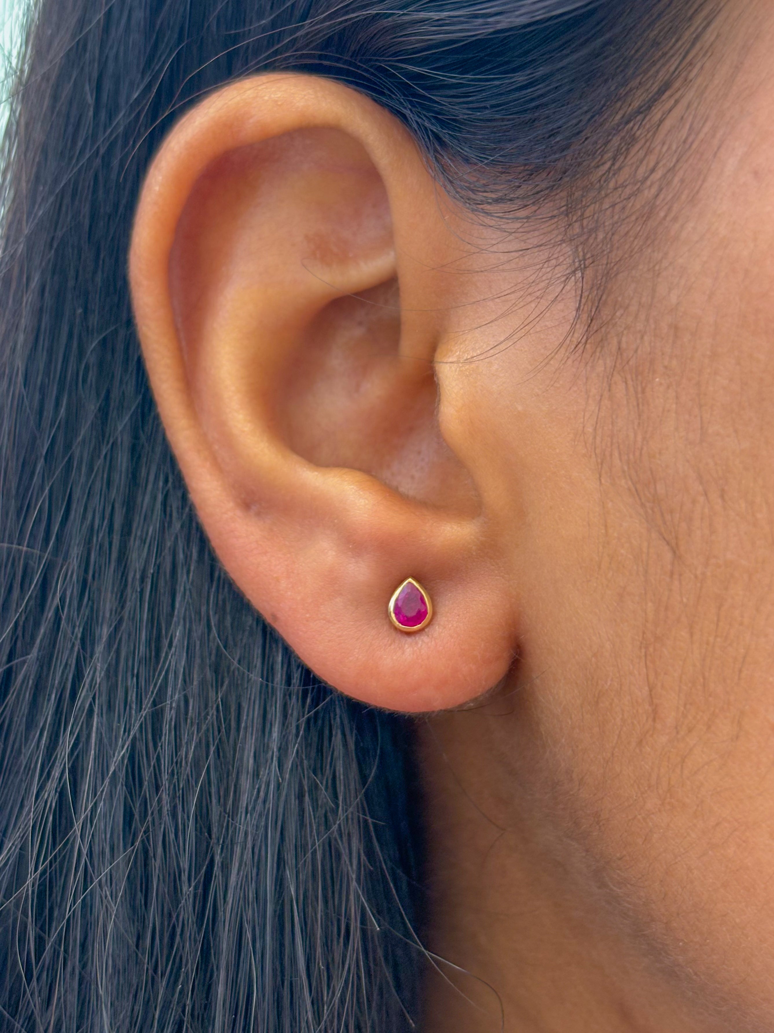 JPERG-1693/6593 Ruby Pear Bezel Set Earring | 14K
