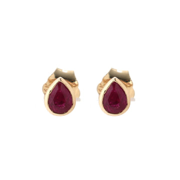 JPERG-1693/6593 Ruby Pear Bezel Set Earring | 14K
